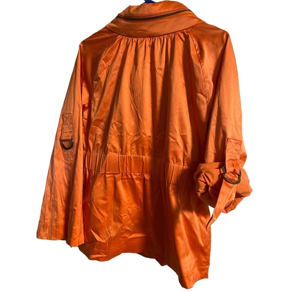 JH Collectible Satin Orange Jacket Womens Sz L Full Zip Roll Sleeve Hidden Hood - Picture 2 of 8